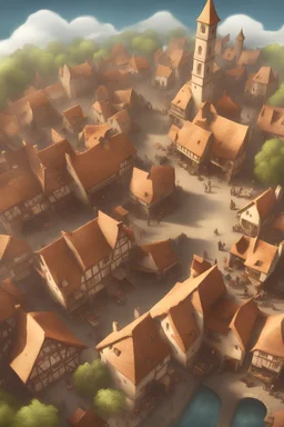 magical mediaeval village, busy market, fantasy world, digital art, view from the sky down, 4k