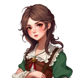 A pretty fantasy girl, hazel hair, intelligent, historical, colourful clothes, middle-aged, digital art, stylised