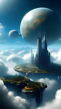 sci fi planet, cloud city, beautiful