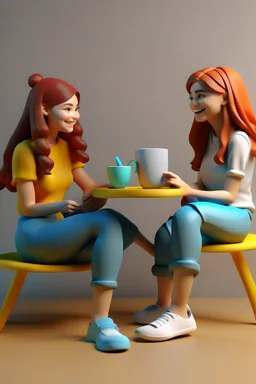 3D gece oturmuş gülüşecek birbirleri işe sohbet eden 2 kız