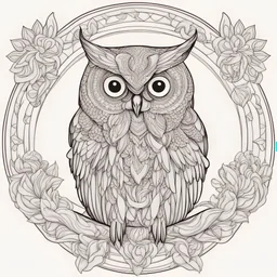 outline art, coloring pages, white Background, sketch style, only use outline, mandala stile, clean line art, white background, no shadow and clear and well, mandala OWL