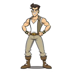 game charachter design, his name is Paulo, Brazilian,happy,shaking hands, full body, simple, muscled, perfectly drawn, detailed, no background,centered