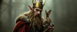 king elf Thor mouse rabbit in style of Rembrandt and Fallout 4, with motion blur