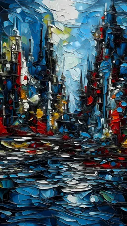 8K Ultra HD, highly detailed, Abstraction, Oil, Sketch, A metropolis made of water, Cubism, Brush, Palette, Easel, Pigment, Stroke, Composition, Mixed media, Texture, Contrast, Depth, Creativity, Imagination, Ceramic, Cerulean, Vermilion, Impasto, Glaze, Grayscale, Fauvism, Renaissance, luminism, 3d render, octane render, Isometric, by yukisakura, awesome full color,