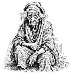 Drawing sketches A figure that embodies discretion in the form of an old woman