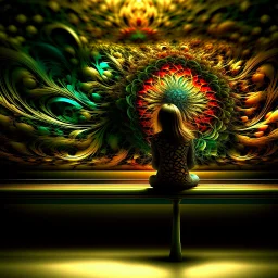 girl sitting on a bench. Fractal art.