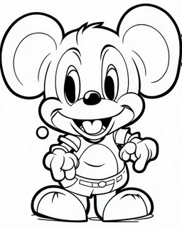 outline art for Cute Baby Mickey Mouse coloring page, Japanese manga style, cartoon style, cute face, white background sketch style, full body is a must, only use outline, clean line art, no shadow, bold outline