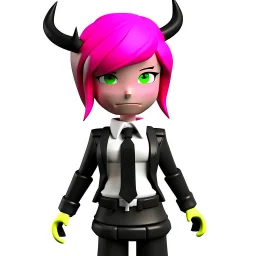 ROBLOX woman character pink hair with horns with white t-shirt and black tie