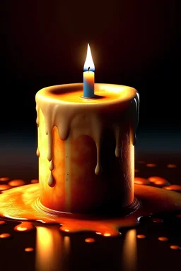 A lit wax candle melting on an unseen surface, digital art, fantasy