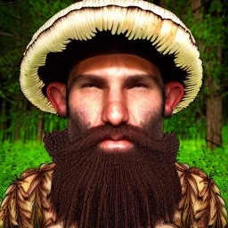 Mushroom shaman, full beard, realistic, portrait