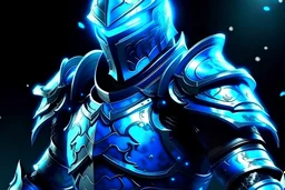 A knight with blue glowing armor