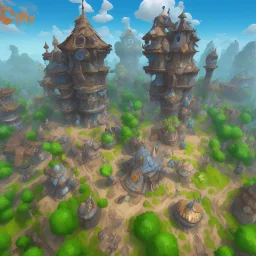  cartoon mmo architecture concept in dofus，vertical view