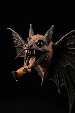 flying bat holding a key in mouth