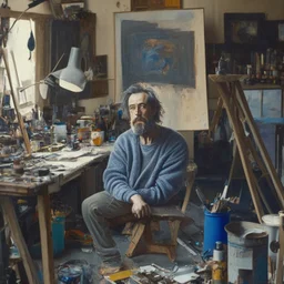 a portrait of an artist in his studio