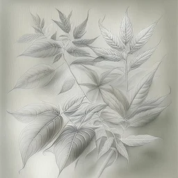 Design a drawing that portrays pleasure and relaxation derived using elements like, weed leaves, soft textures, hazy, and gentle curves to evoke a sense of tranquillity and bliss. Pencil