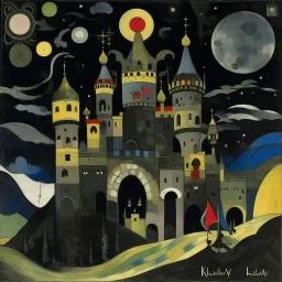 A black castle with a moon dragon painted by Wassily Kandinsky