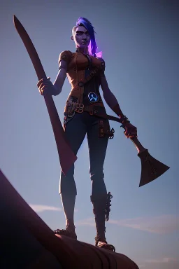 Jean, half man, half woman, holds a huge ax in his hand, and stands at the edge of the universe, steampunk, unreal 5, octane render, cinema4d, dynamic lighting, dramatic lighting, 4k, redshift render, highly detailed, hyper realistic