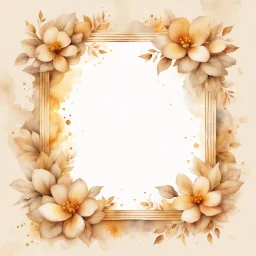 Hyper Realistic Beige small-watercolor-Floral-Frame With Glowing Golden Embers On Off-White Grunge Background.