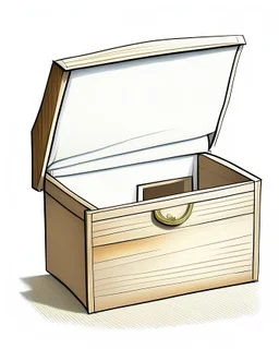 illustration of a drawer with an envelope in it against a white background. Full frame