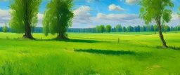 A green grassland near a clearing painted by Claude Monet