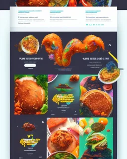 a food delivery web landing page design with a burst of colors and illustrations, hyperrealism, and hyper details, sharp