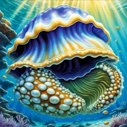 fantasy 90's tcg art of pearlescent giant clam creature