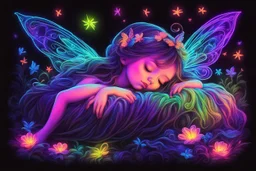 black light art neon colors cute sleeping fairy