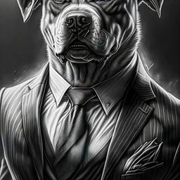 Illustrative sketch of a image of an angry humanoid dog, suit and tie, arte lineal ultra quality, 8k