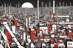 industrial neighborhood in the style of stanley donwood