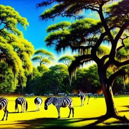 Drawing of 'Zebras',savannah,Trees,painting by Earl Norem, simon Bisley,frazetta,西嘛哒, evan lee, Vallejo,kelly oil on canvas, cinematic composition, extreme detail,fit full head inside picture,8k