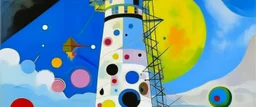A white observatory with a telescope in the sky painted by Wassily Kandinsky