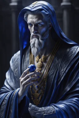 highly detailed marble and lapis lazuli sculpture of a male necromancer, transparent nail polish, beautiful hands, stunning face, volumetric fog, Hyperrealism, breathtaking, ultra realistic, unreal engine, ultra detailed, cyber background, Hyperrealism, cinematic lighting, highly detailed, breathtaking, stunning environment