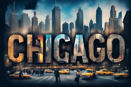 Prompt : A striking high-contrast, cinematic photo-style vertical collage that captures the essence of the City. Each letter of "CHICAGO" is represented by a dynamic and vibrant scene, with different iconic landmarks and moments in time. Grand buildings and Parks dominate the background, while smaller scenes such as bustling street life, yellow taxis, and people performing various activities fill the foreground. The overall mood is energetic and lively, with an emphasis on the vibrant spirit of