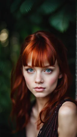 portrait of a pretty young girl with red hair and heterochromia eyes