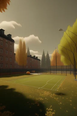 Basketball field in small town near viking building in ps2 resolution