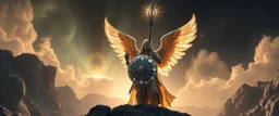 beyond ancient angel soldier holding up a radiant Painite spear seen through sears crystal rosette ball