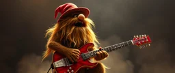 masterfully Gnoll muppet playing on one huge enourmous big guitar, howling some blues notes