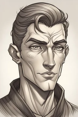 Portrait of male half-elf with short hair, Frank Cho style