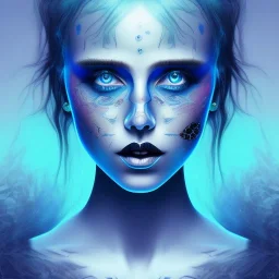 singer Danish MØ face, illustration surreal, darkblue tones,