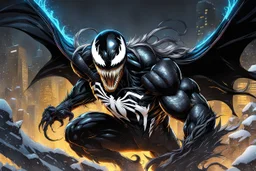 Venom 8k anime sci-art drawing style, Classy clothes costum , neon effect, close picture, snow, apocalypse, intricate details, highly detailed, high details, detailed portrait, masterpiece,ultra detailed, ultra quality