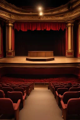 empty theater stage with a few forgotten clown objects