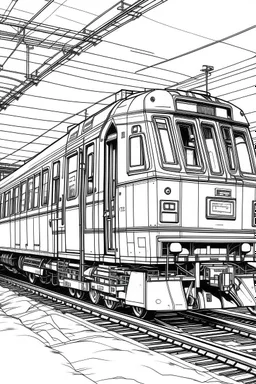 Outline art, no shading, train, cartoon style, black and white, low detail, --ar 9:11