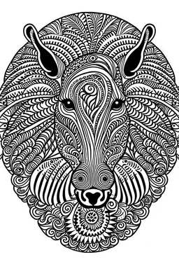 Outline art for Zebra face Mandala, White background, Sketch Style, full Body, Only use outline, Mandala style, clean line art, White background, no shadows, and clear and well outlined