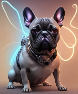 ! dream symmetry!! portrait of a french bulldog, sci - fi, tech wear, glowing lights!! intricate, elegant, highly detailed, digital painting, artstation, concept art, smooth, sharp focus, illustration, art by artgerm and greg rutkowski and alphonse mucha