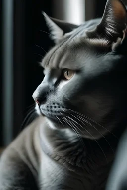 Человек смотрит на серого кота