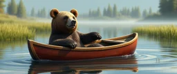 airbrush 3d rendering, bear in life boat in lake