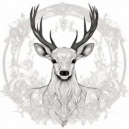 outline art, coloring pages, white Background, sketch style, only use outline, mandala stile, clean line art, white background, no shadow and clear and well, MANDALA DEER