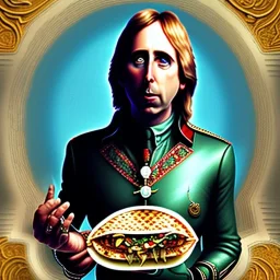 Scottish Tom Petty eating a burrito in heaven, fantasy art, heroic