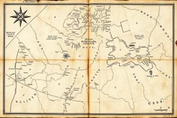 a scan of an ancient Cree Anishinaabe map, printed black and white but has since been stained and weathered