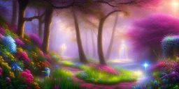 bright fairy, beautiful portrait, flowery landscape